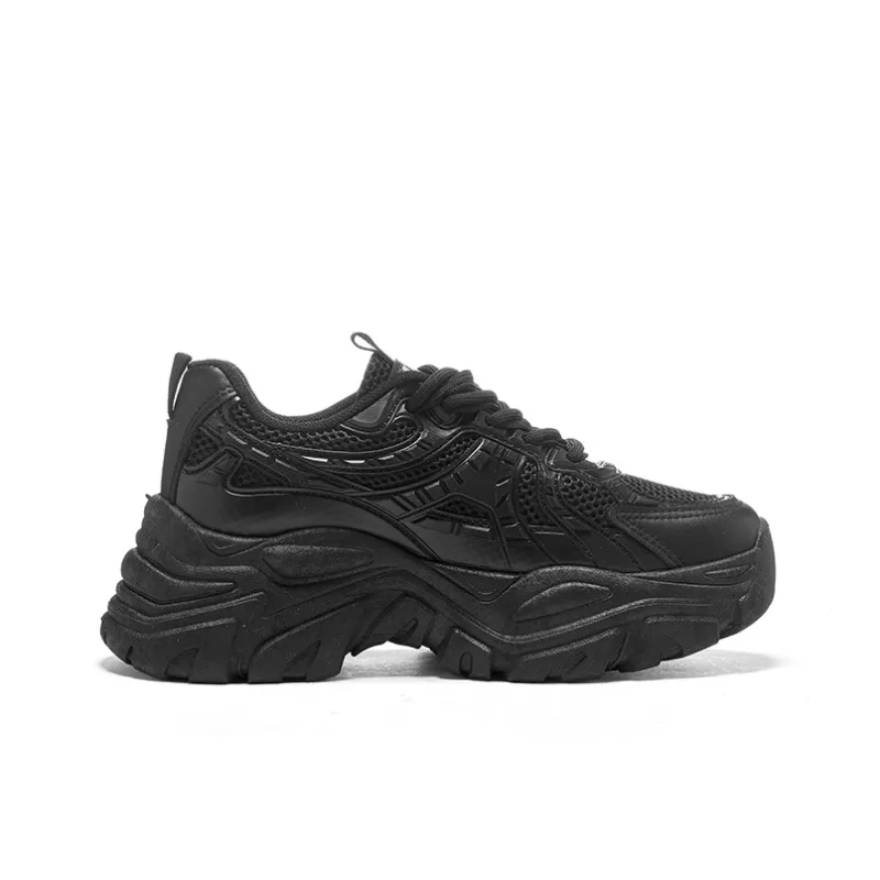 WARRIOR Chunky Sneakers Women's Low Top Black/Gray/Beige-2