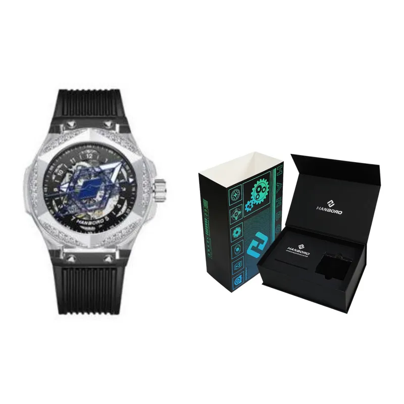 HANBORO Cyan Collection Automatic Mechanical Movement Silicone Strap Watch Men's Watches White Dial-1
