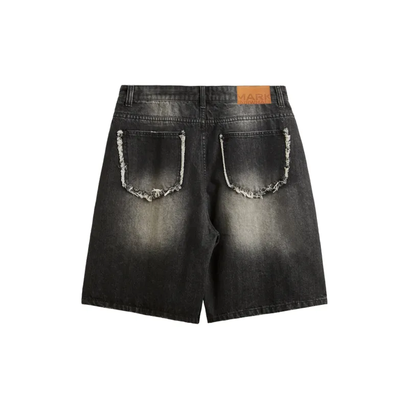 FAIRWHALE Denim Shorts Unisex Black Gray-1