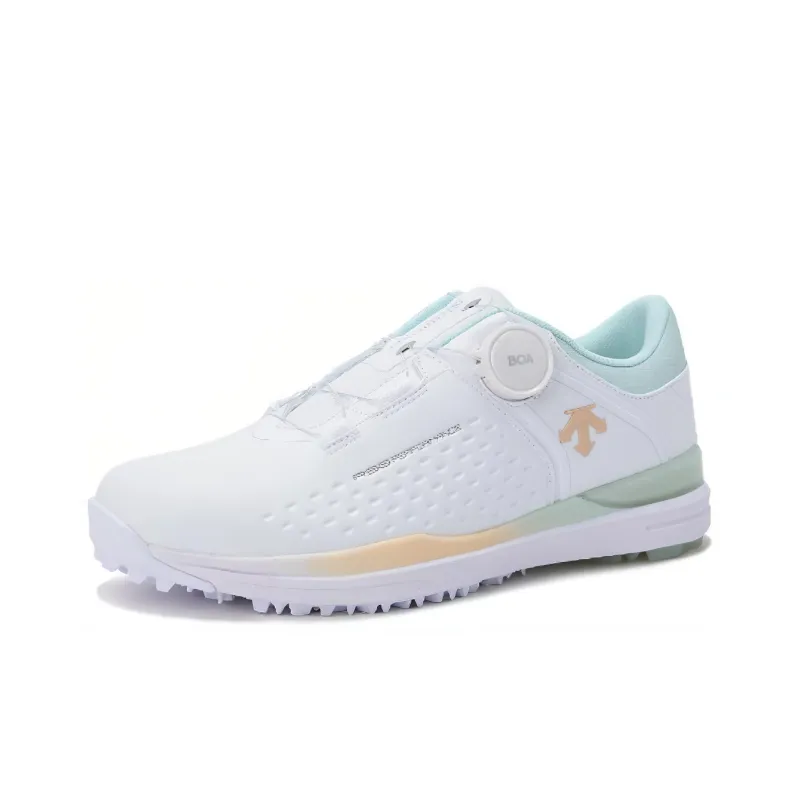 DESCENTE Cushioning Low Top Golf Shoes Women's White Green Yellow-1