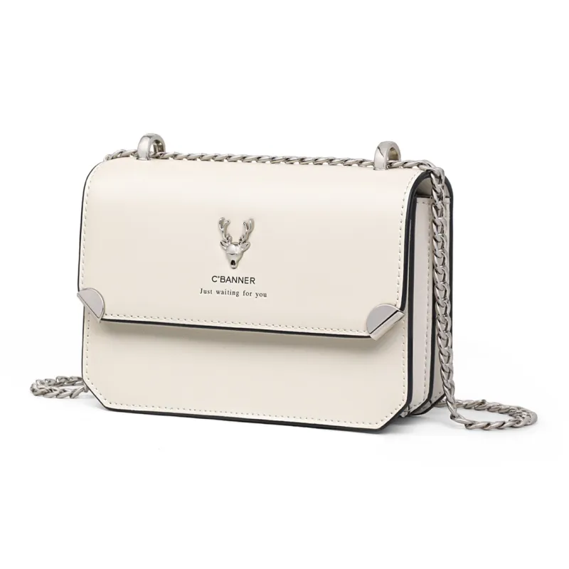 C°BANNER Cow Leather With Synthetic Leather Shoulder Bag, Crossbody Bag, Small Square Bag, Chain Bag Women's-4
