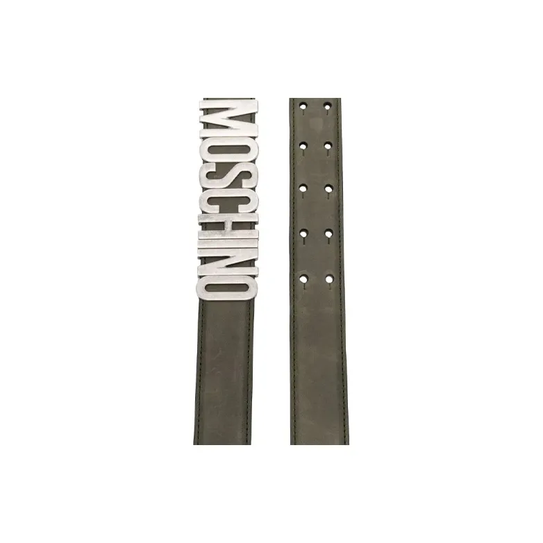 MOSCHINO Perforated Leather Belts Men's Olive Green Width: 4cm-2