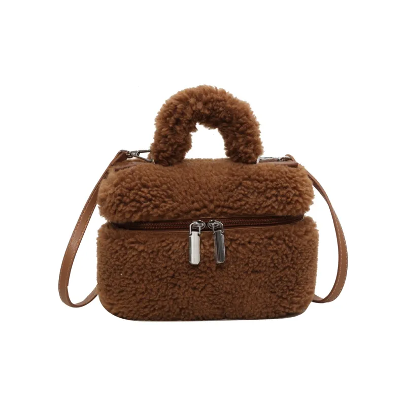 BALANG Plush Shoulder Bag, Crossbody Bag, Handbag Unisex Ecru/Light Pink/Light Khaki/Brown/Fuchsia-9