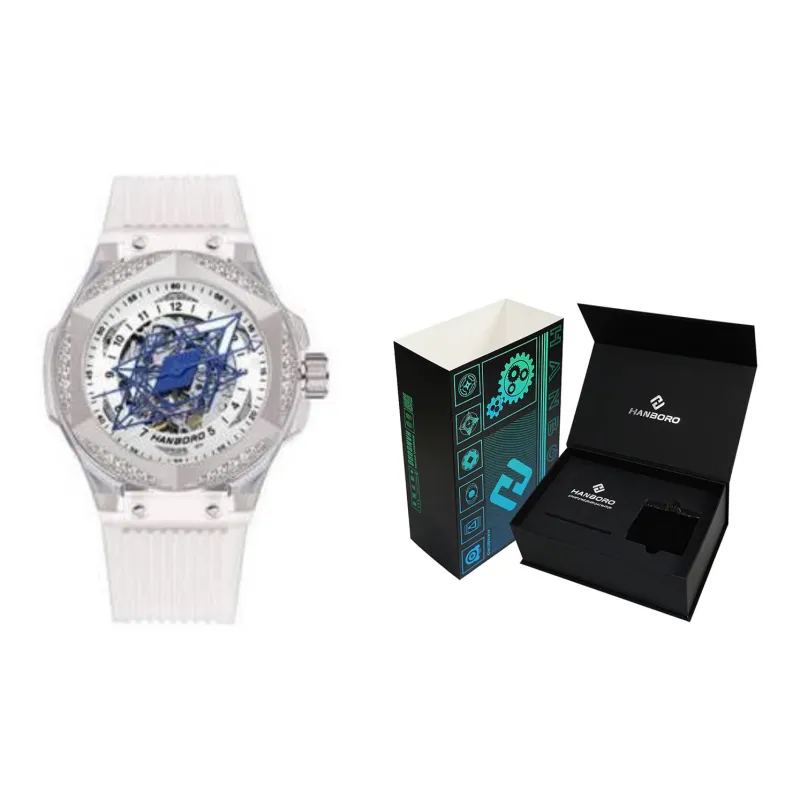 HANBORO Cyan Collection Automatic Mechanical Movement Silicone Strap Watch Men's Watches White Dial-1
