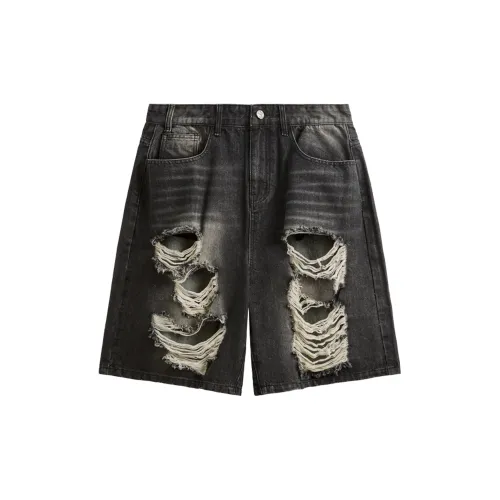 FAIRWHALE Denim Shorts Unisex Black Gray