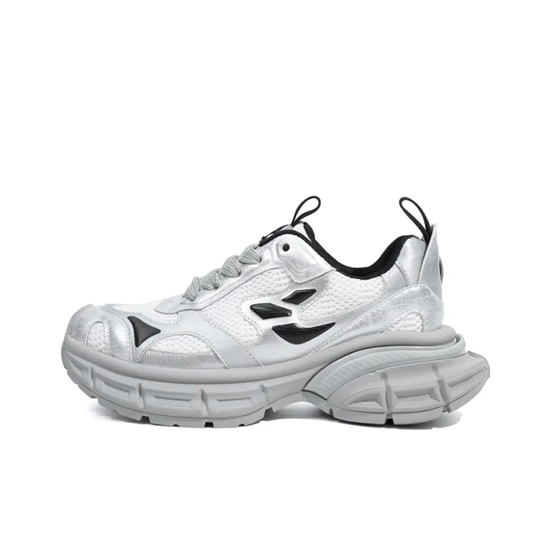 XIAOFAMIAO Chunky Sneakers Women's Low Top White/Gunmetal/Silver Gray-0