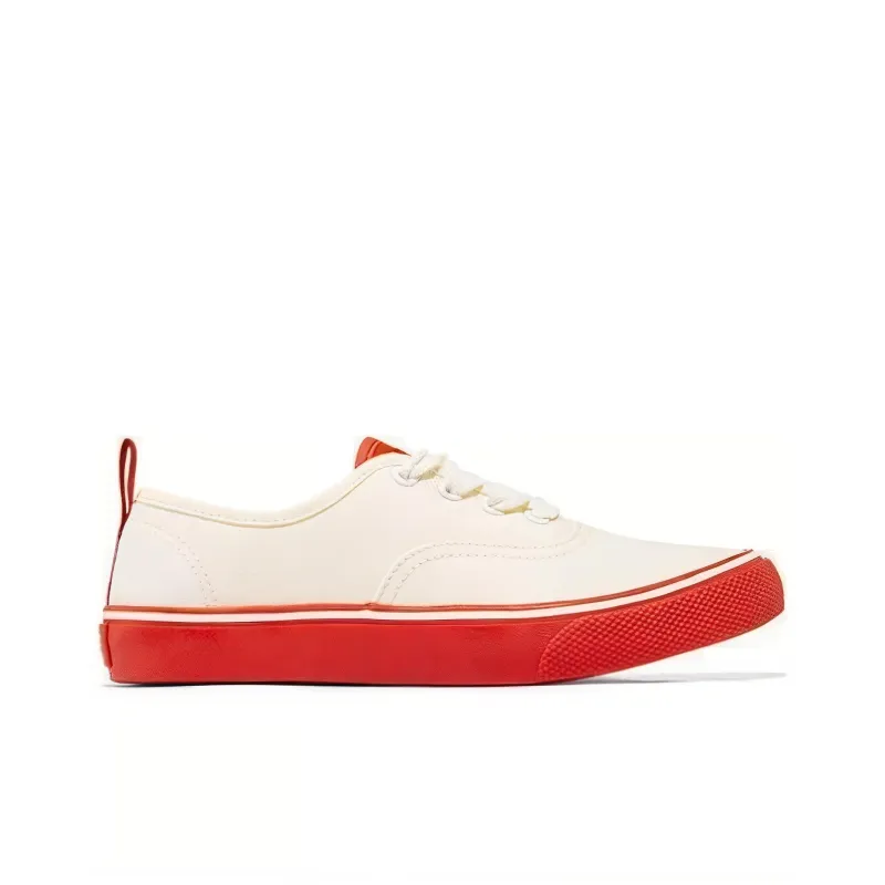 Skechers Anti Slip And Wear Resistant Cushioning Lightweight Breathable Low Top Canvas Shoes Women's White Red-1