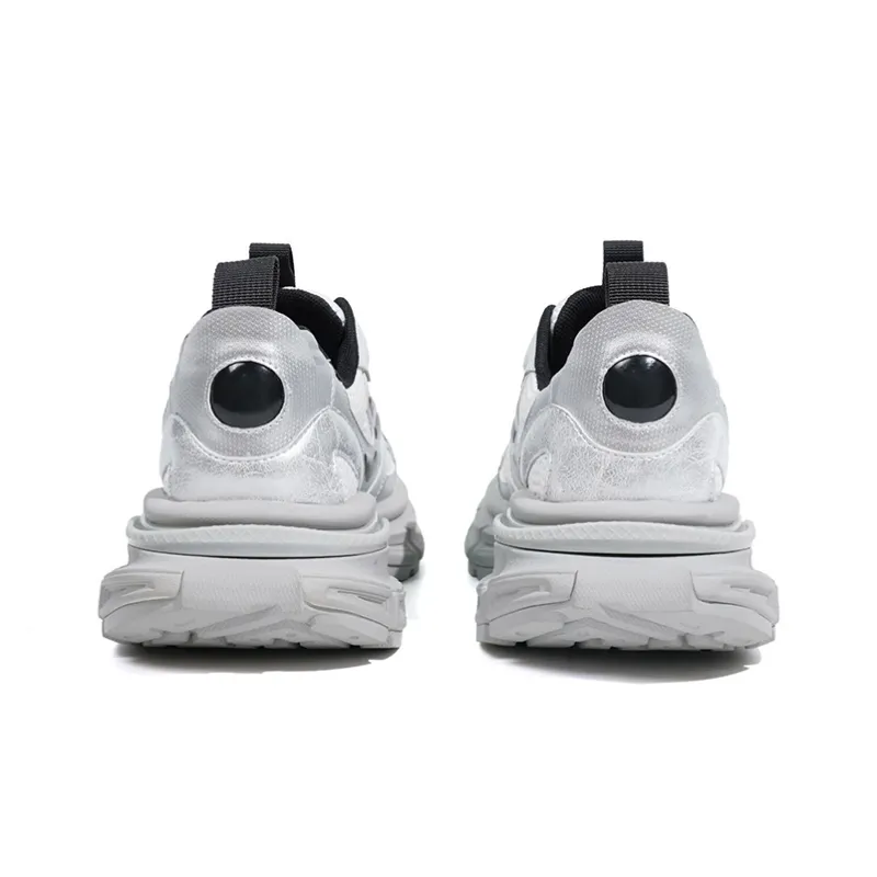 XIAOFAMIAO Chunky Sneakers Women's Low Top White/Gunmetal/Silver Gray-4