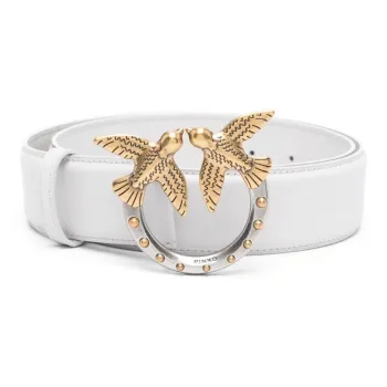 PINKO Iconic Love Birds Ring Buckle Leather Belts Women's White
