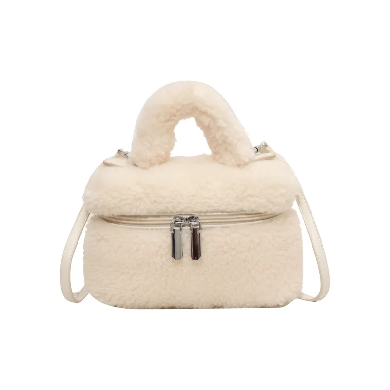 BALANG Plush Shoulder Bag, Crossbody Bag, Handbag Unisex Ecru/Light Pink/Light Khaki/Brown/Fuchsia-0