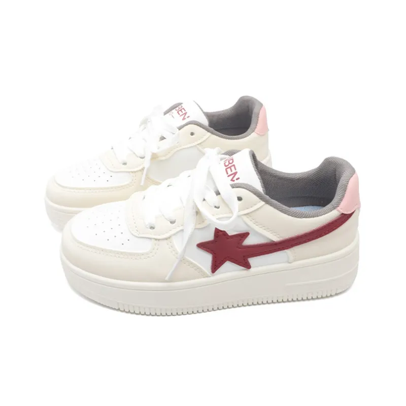 RENBEN Abrasion Resistant Low Top Casual Skateboard Shoes Women's White Khaki-2