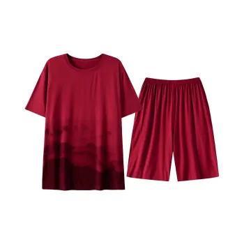 Close fitting Areas Pajama Set Men's Maroon