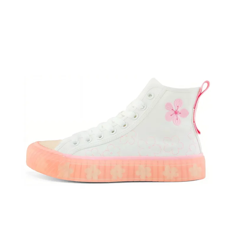 Kappa Anti Slip And Wear Resistant Lightweight Cushioning High Top Canvas Shoes Unisex White Pink-0