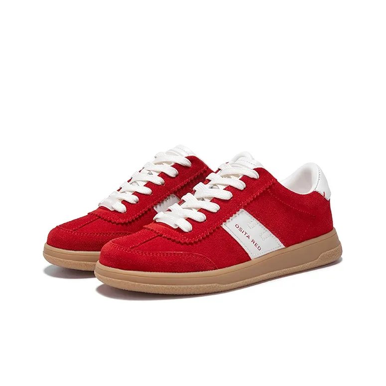 OSITA RED Anti Slip Wear Resistant Low Top Skateboard Shoes Women's Red-5