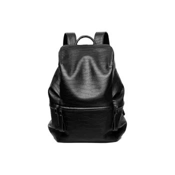 Ceion Keust Top Grain Cow Leather Backpack Large Size Men's Black