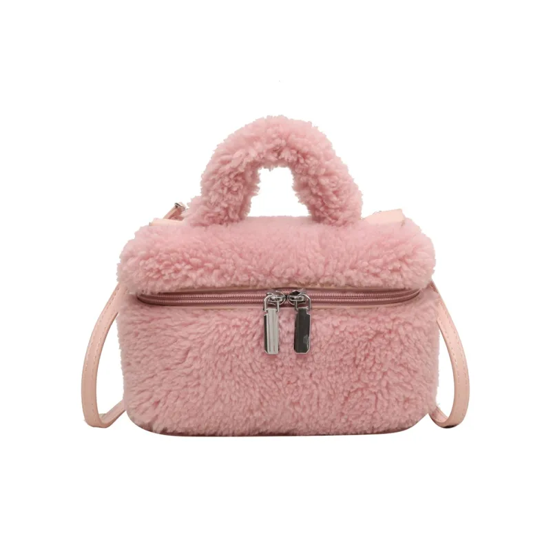 BALANG Plush Shoulder Bag, Crossbody Bag, Handbag Unisex Ecru/Light Pink/Light Khaki/Brown/Fuchsia-12