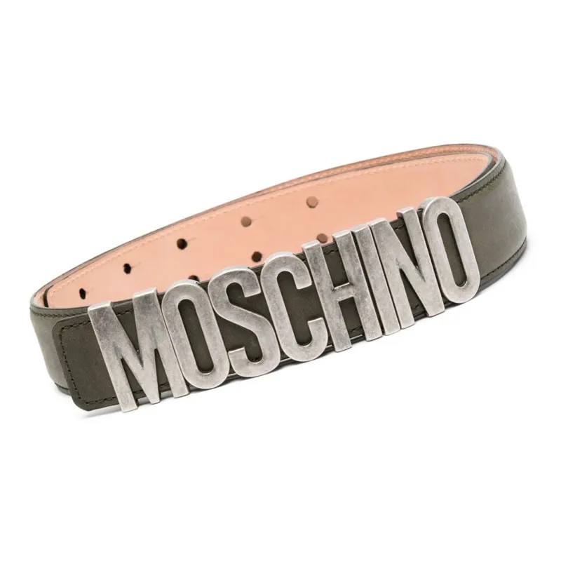 MOSCHINO Perforated Leather Belts Men's Olive Green Width: 4cm-1