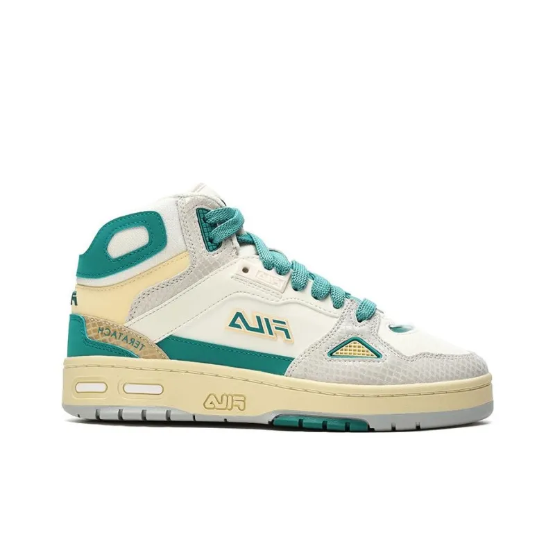FILA FUSION Teratach Anti-Slip Wear-Resistant Mid-Top Vintage Basketball Shoes Women's Milk White Oil Blue-1