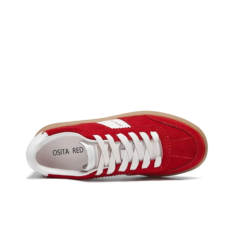 OSITA RED Anti Slip Wear Resistant Low Top Skateboard Shoes Women's Red-4