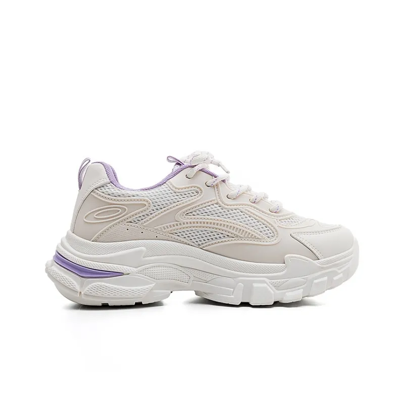 Warrior Durable Lightweight And Breathable Low Top Chunky Sneakers Women's Beige Purple-2