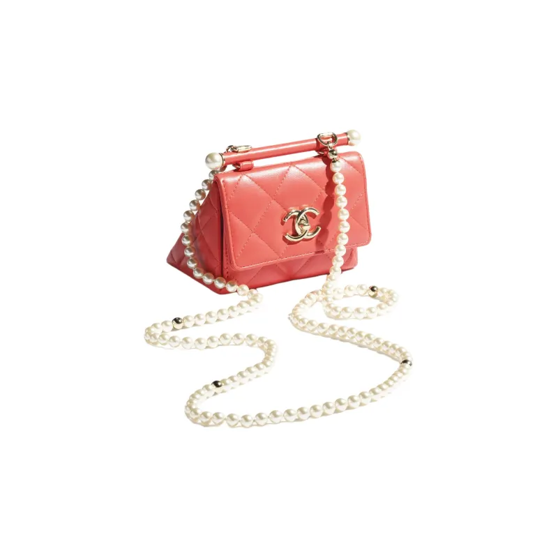 CHANEL Lambskin Shoulder Bag, Crossbody Bag, Clutch Women's Red-2