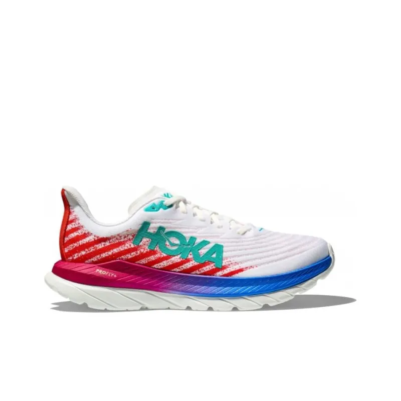 HOKA ONE ONE Mach 5 Wide 2E Cushioning, Wear Resistant Low Top Running Shoes Men's White Red Green-1