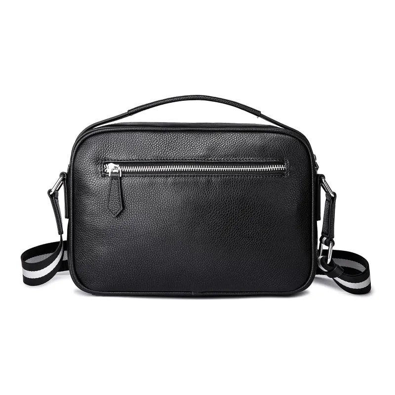 Ace Paul Top Grain Cow Leather Shoulder Bag Crossbody Bag Handbag Medium Size Unisex Black-3