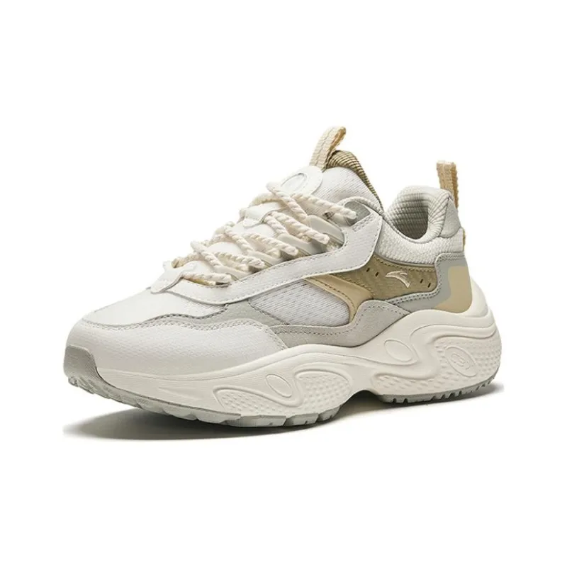 Anta Stars Cushioning Wear Resistant Low Top Casual Shoes Women's White Gray Yellow-1