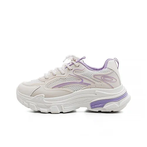 Warrior Durable Lightweight And Breathable Low Top Chunky Sneakers Women's Beige Purple