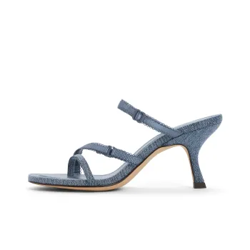 CHARLES&KEITH Composite Sole Slide Slippers 7.7cm Women's Silver/Dark Denim Blue/Black Textured