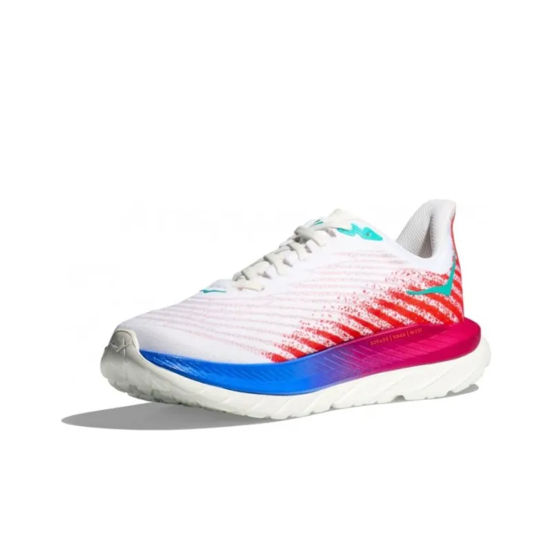 HOKA ONE ONE Mach 5 Wide 2E Cushioning, Wear Resistant Low Top Running Shoes Men's White Red Green-3