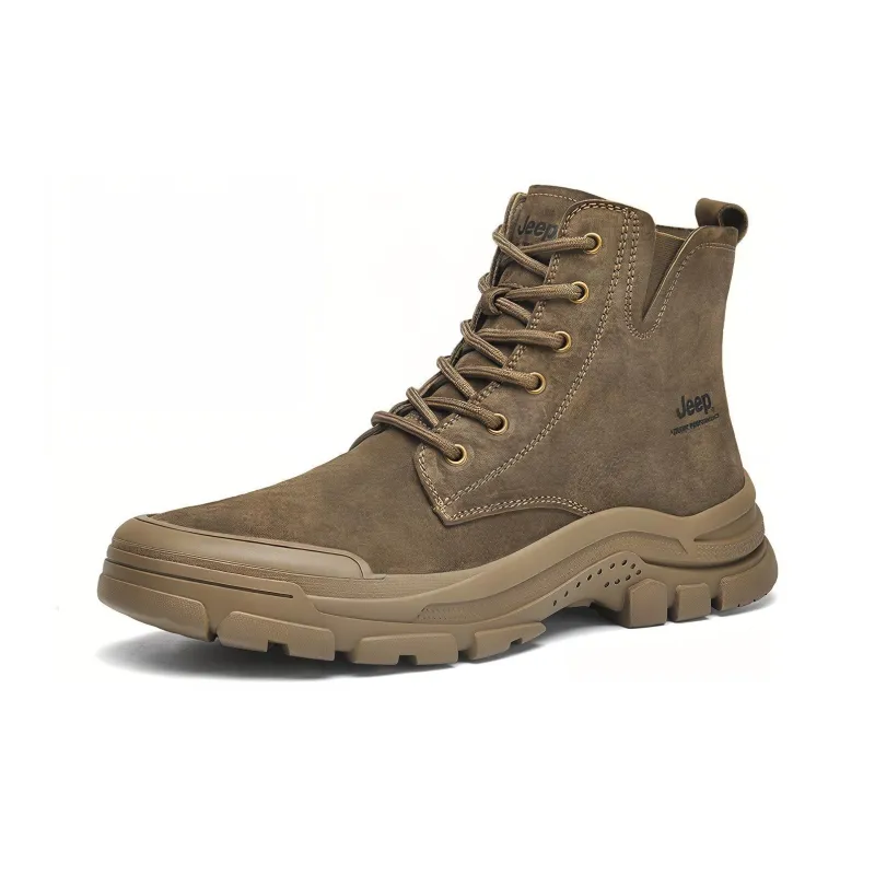 Jeep Cushioned Anti Slip Wear Resistant Water Resistant And Warm High Top Outdoor Boots Outdoor Shoes Unisex Khaki-1