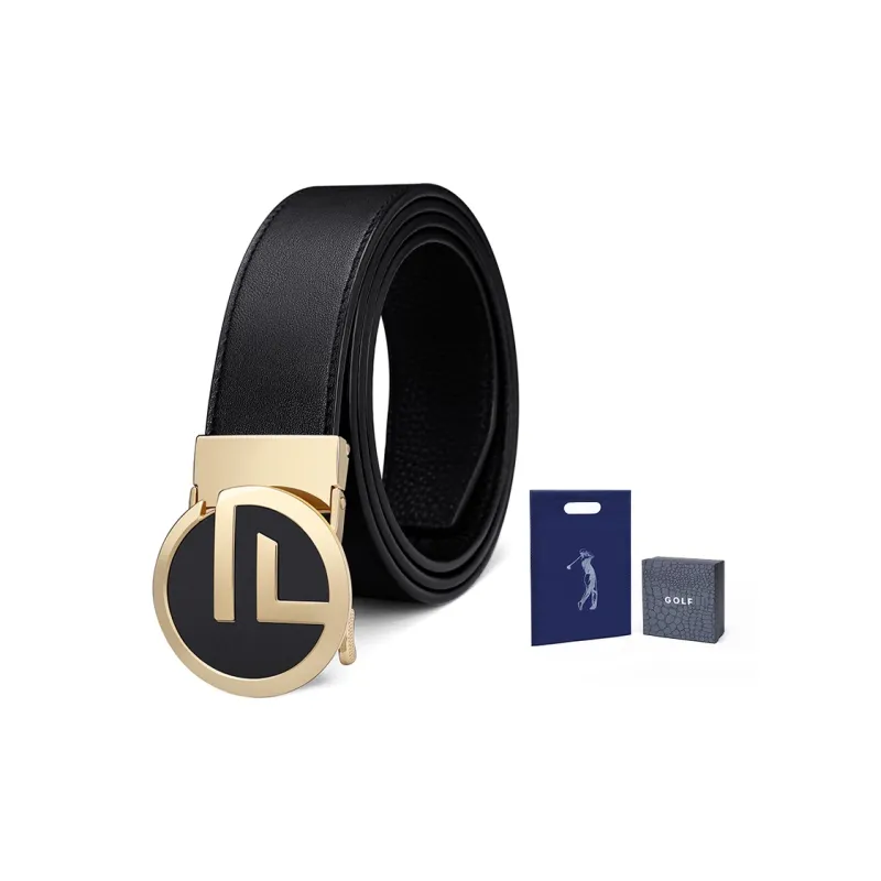 GOLF Top Grain Cow Leather Automatic Buckle Belt Men's Black Gunmetal/Gold 3.5cm-12