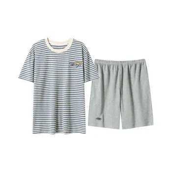 Close-fitting Areas Pajama Set Men's Beige Yellow