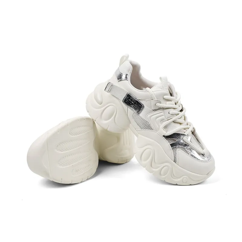 QIAONAI Low Top Chunky Sneakers Women's Beige-3
