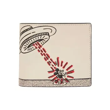 COACH Disney X Keith Disney Mickey Collaboration Billfold Wallet Leather Wallet Women's Red Multicolor