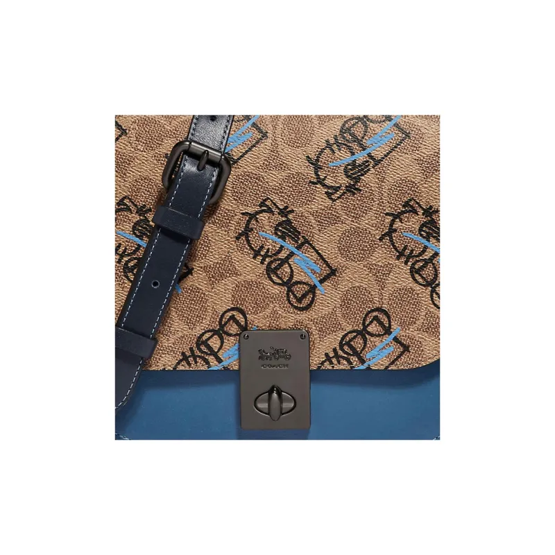 COACH Artificial Leather Saddle Bag Crossbody Shoulder Bag Women's Blue Brown Multicolor-3