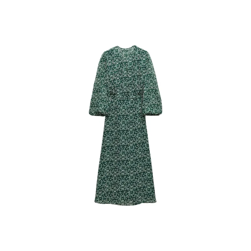 ZARA Long-Sleeved Dresses Women's Green-1
