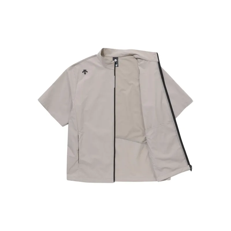 DESCENTE Basic Woven Short Sleeve Full Zip Up T Shirt Men's-3