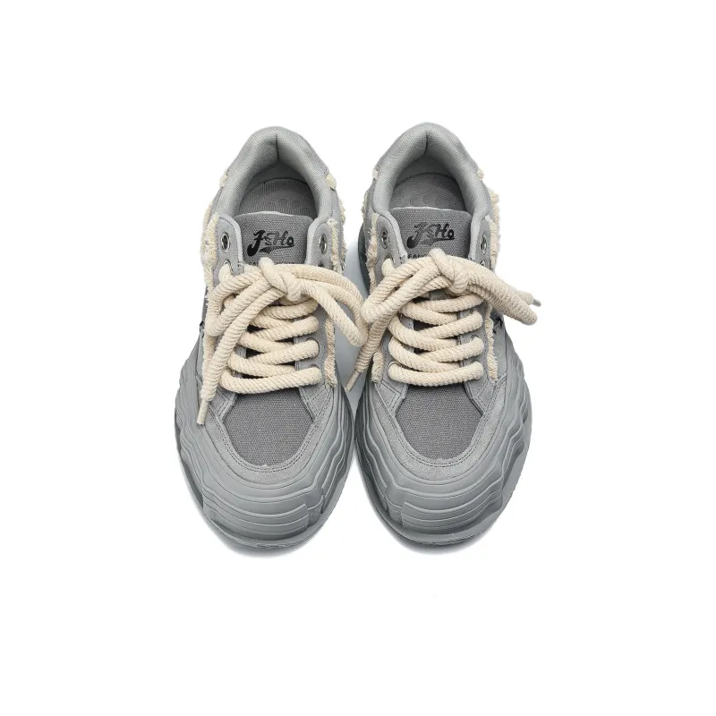 Fang Sanhuo Slip Resistant Cushioning Wear Resistant Height Increasing Low Top Skateboard Shoes Unisex Gray-3