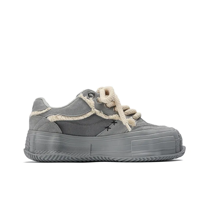 Fang Sanhuo Slip Resistant Cushioning Wear Resistant Height Increasing Low Top Skateboard Shoes Unisex Gray-1