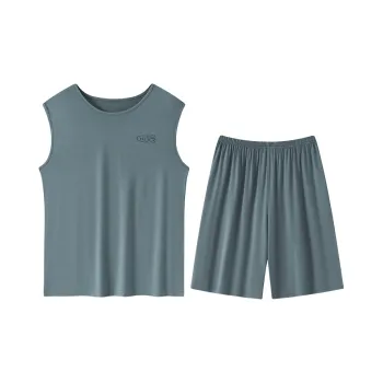Close-fitting Areas Pajama Set Men's Gray Green