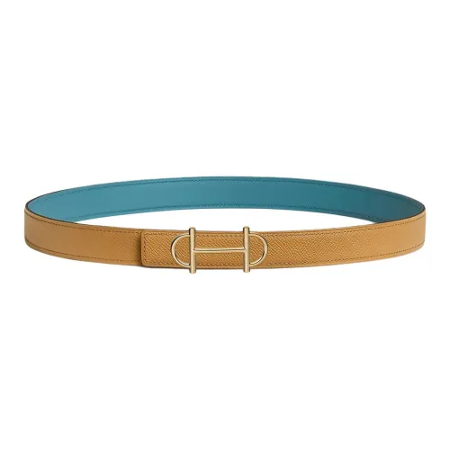 HERMES Double-Sided Decoration Leather Belts Women's Yellow/Blue Width 2.4CM