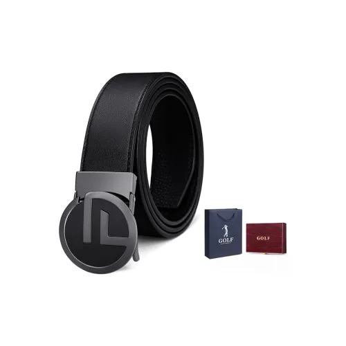 GOLF Top Grain Cow Leather Automatic Buckle Belt Men's Black Gunmetal/Gold 3.5cm