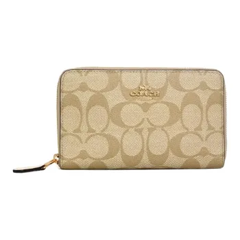 COACH Zip Around Canvas Clutch Card Holder Wallet Medium Size Women's Khaki