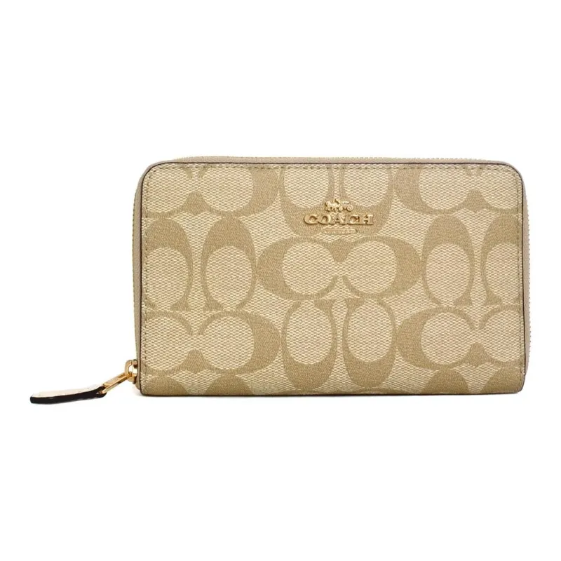 COACH Zip Around Canvas Clutch Card Holder Wallet Medium Size Women's Khaki-0