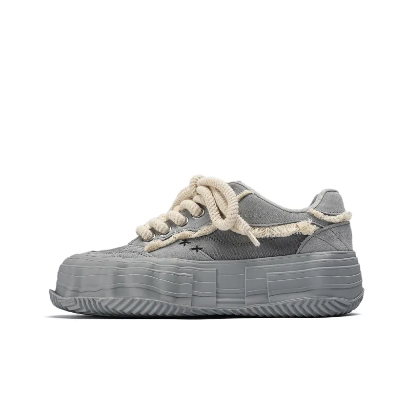 Fang Sanhuo Slip Resistant Cushioning Wear Resistant Height Increasing Low Top Skateboard Shoes Unisex Gray-0