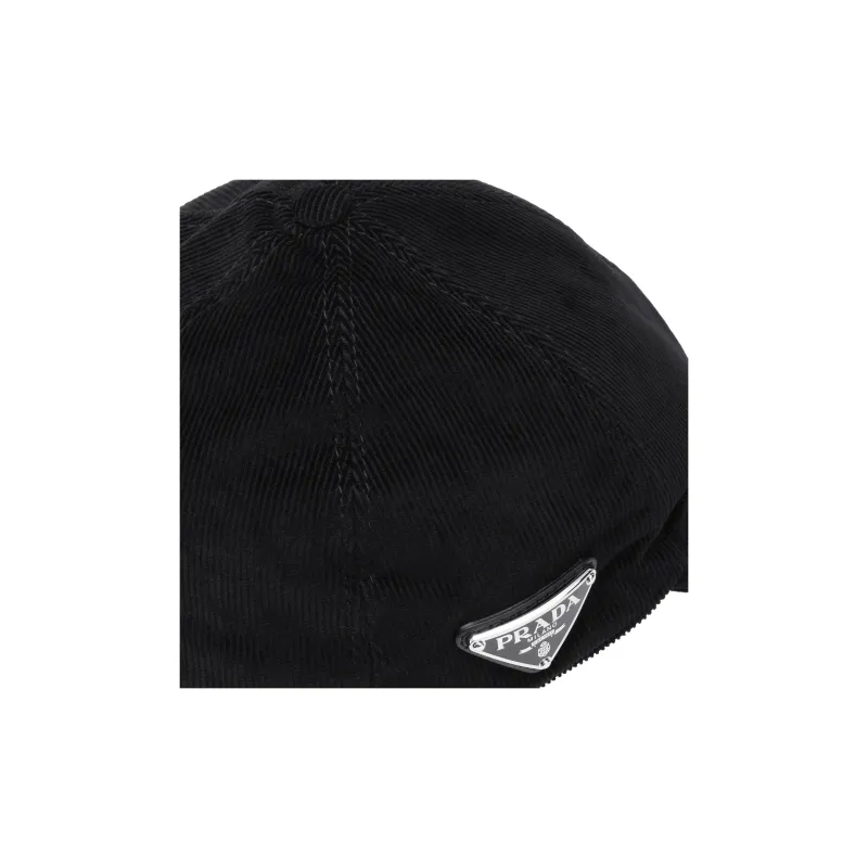 PRADA Logo Plaque Corduroy Baseball Cap-3