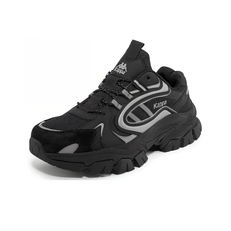Kappa Abrasion Resistant Slip Resistant Low Top Chunky Sneakers Unisex Black Silver-1