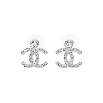 CHANEL Metal Stud Earrings Women's Silver